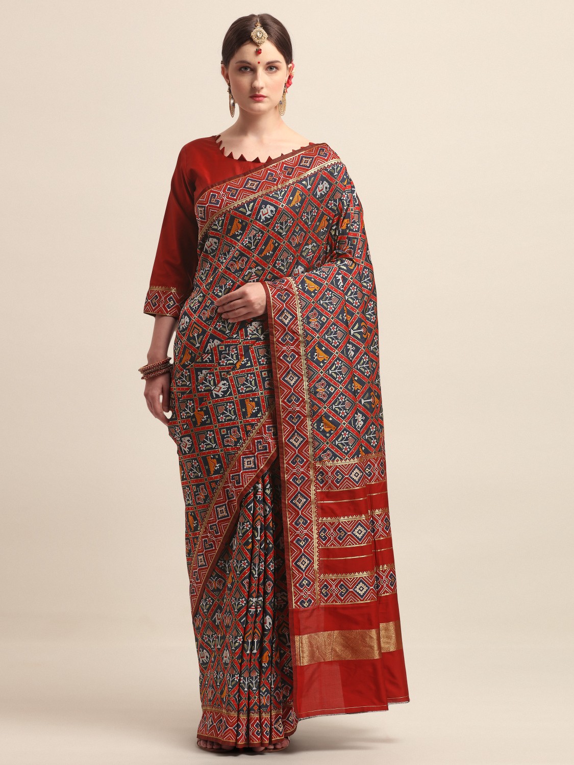 KAPAAHA Woven Figure Patola Saree (Navy)